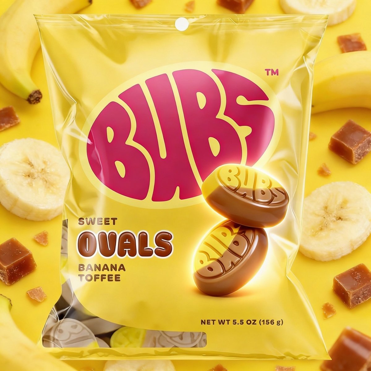 Bubs Sweet Ovals Banana Toffee 156g